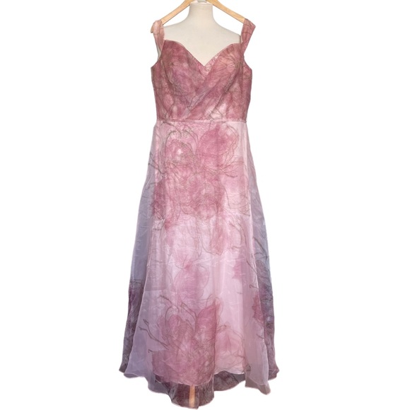 Rene Ruiz Off The Shoulder Draped Organza Gown Rose Gold NWT 18 - Picture 4 of 16